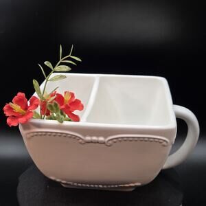 Avon 2002-03 White Large Square Divided Snack Mug w Handle Dip and Chip